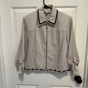 St. John Sport Linen Blend Jacket Blazer Tan And Black Marie Gray Size Small